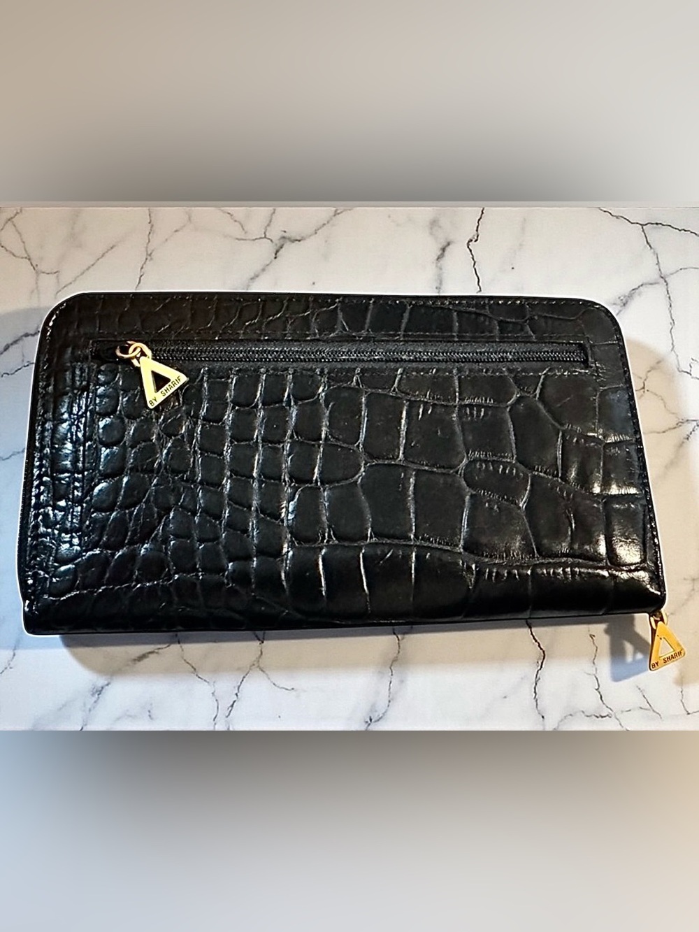 SHARIF VTG Crocodile Embossed Leather Zip Around Wallet. Excellent Condition.